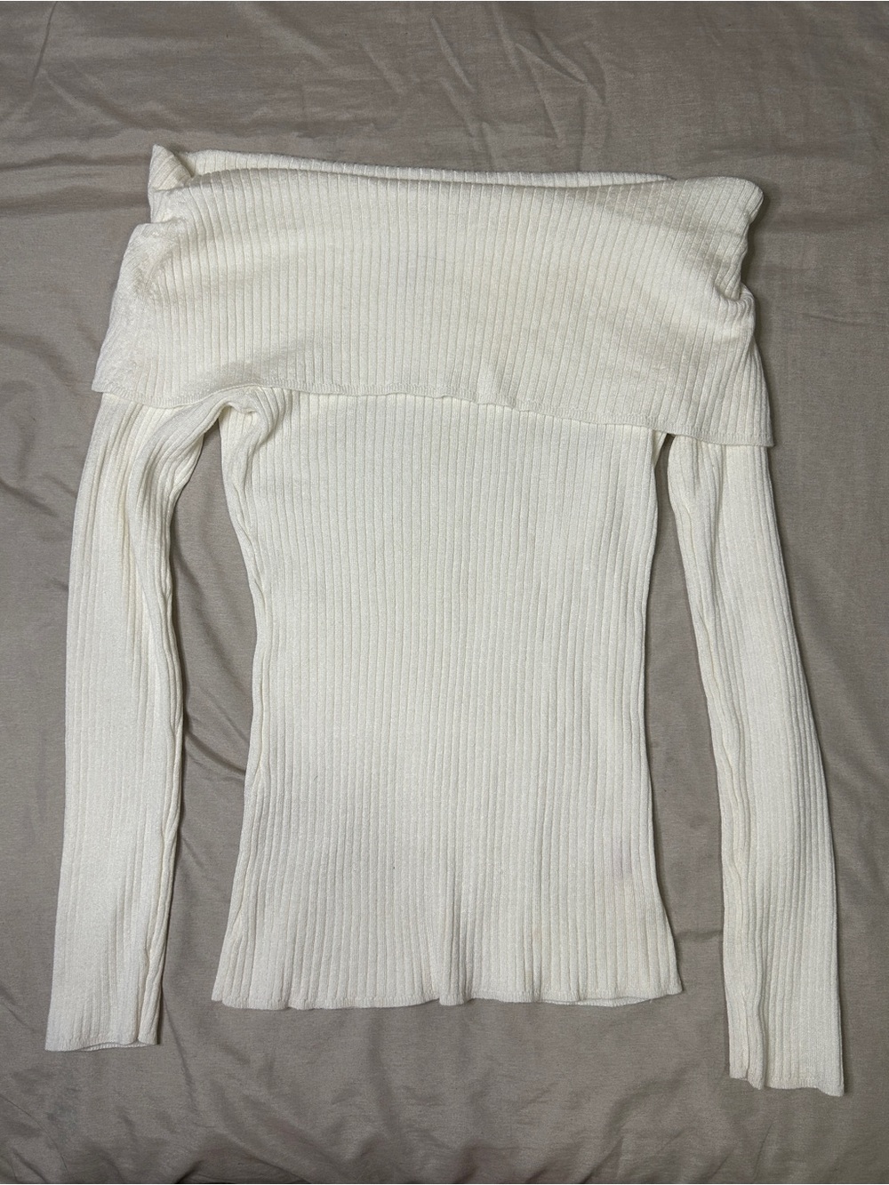 Off-Shoulder Ribbed Cream Sweater